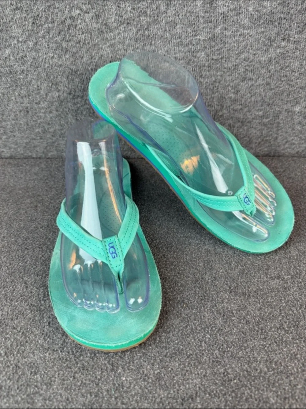Rare UGG Suede Nubuck Leather Blue Comfort Thong Flip Flop Sandals Size 10